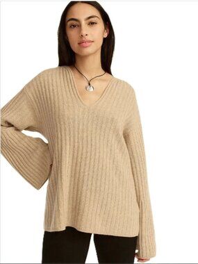J Crew 100% Cashmere Ribbed Tunic Sweater Bell Sleeve Small BF014